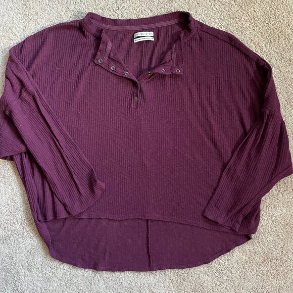 Urban Outfitters Maroon Waffle Knit Henley Long Sleeve Lounge Top Womens Medium - Picture 2 of 8
